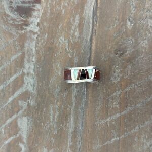 Elegant Native American, Sterling, silver ring, inlay earth tones